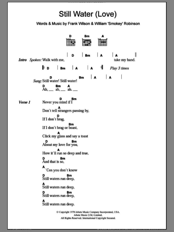 Still Water (Love) sheet music for guitar (chords) by The Four Tops and Frank Wilson, intermediate skill level