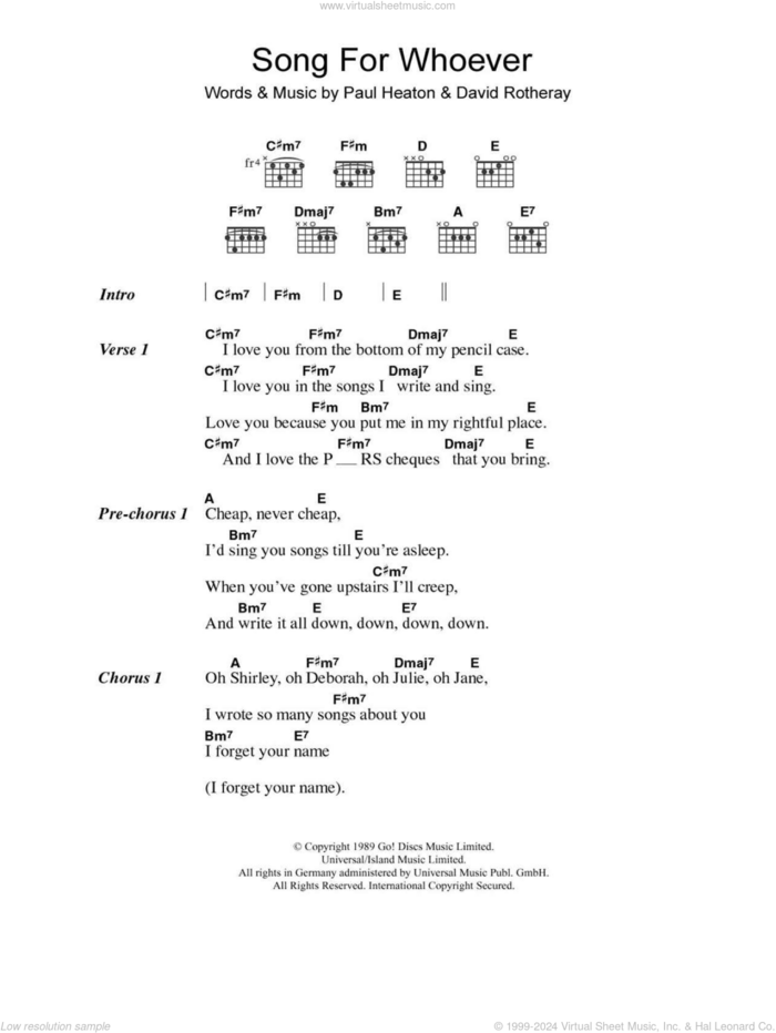 Song For Whoever sheet music for guitar (chords) by The Beautiful South, David Rotheray and Paul Heaton, intermediate skill level