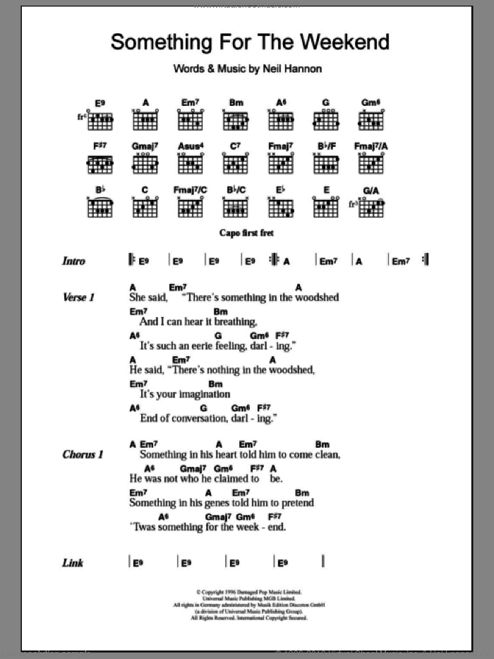 Something For The Weekend sheet music for guitar (chords) by The Divine Comedy and Neil Hannon, intermediate skill level