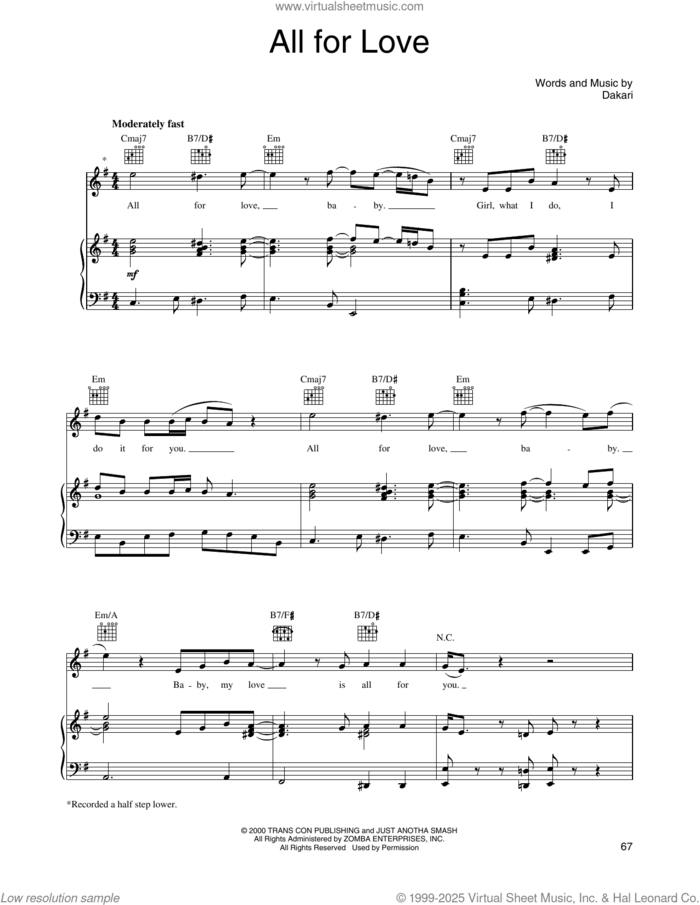 All For Love sheet music for voice, piano or guitar by O-Town and Dakari, intermediate skill level