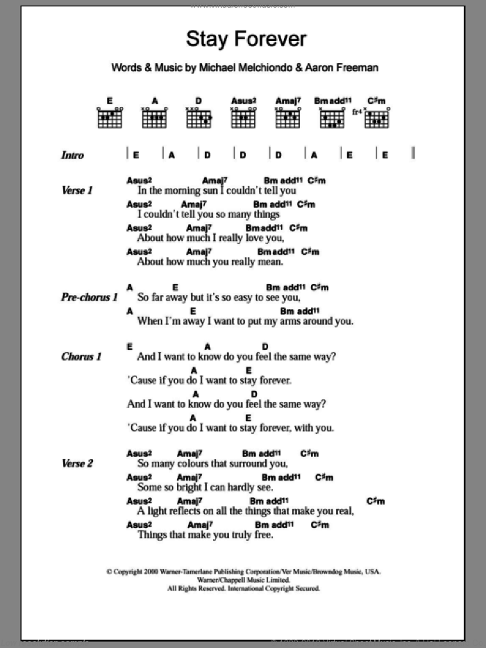 Stay Forever sheet music for guitar (chords) by Ween, Aaron Freeman and Mickey Melchiondo, intermediate skill level