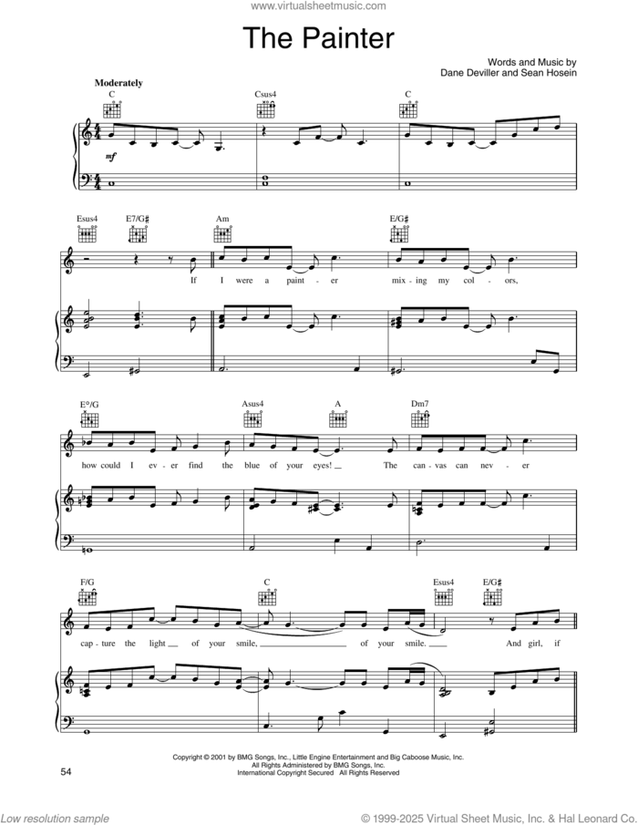 The Painter sheet music for voice, piano or guitar by O-Town, Dane Deviller and Sean Hosein, intermediate skill level