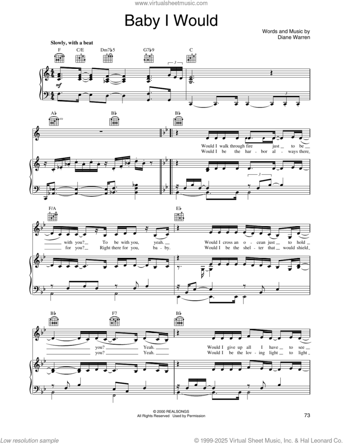 Baby I Would sheet music for voice, piano or guitar by O-Town and Diane Warren, intermediate skill level