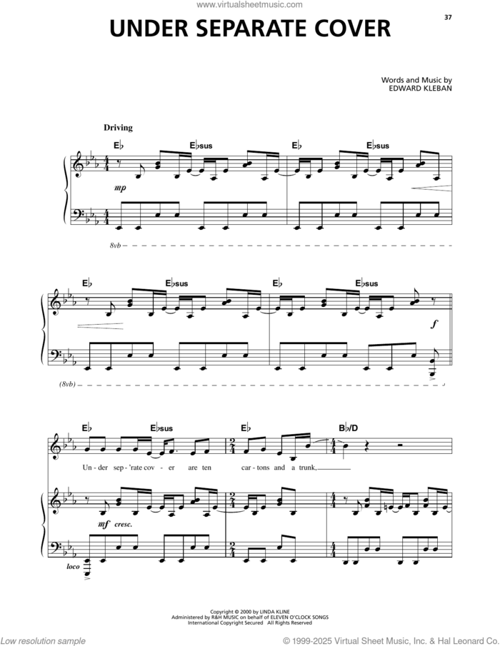 Under Separate Cover (from A Class Act) sheet music for voice and piano by Edward Kleban, intermediate skill level