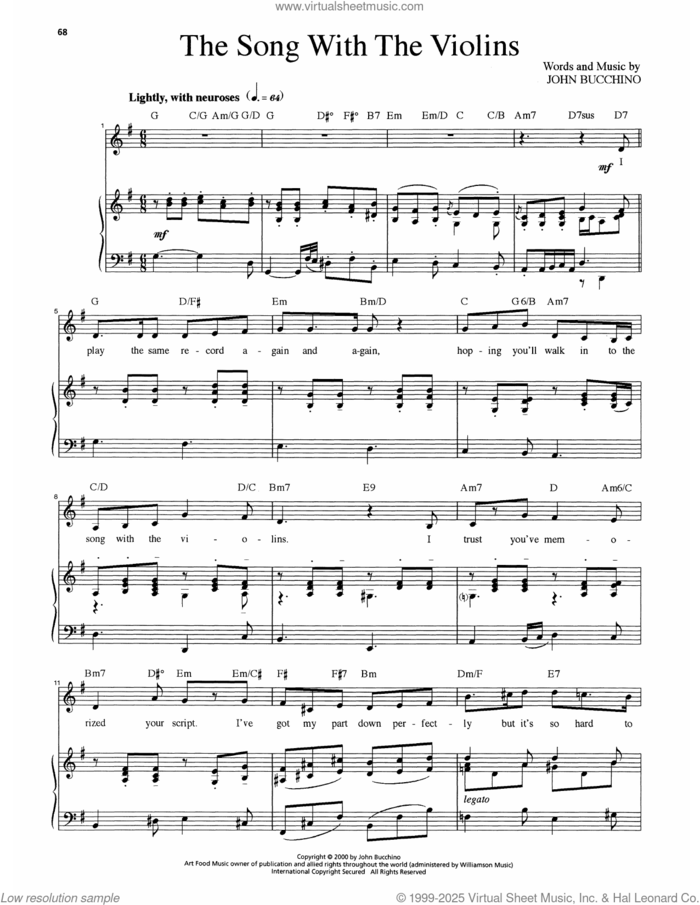 The Song With The Violins sheet music for voice and piano by John Bucchino and Amanda McBroom, classical score, intermediate skill level