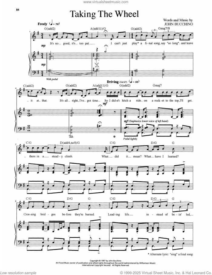 Taking The Wheel sheet music for voice and piano by John Bucchino and Brian Lane Green, classical score, intermediate skill level