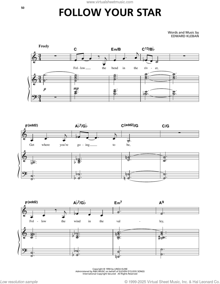 Follow Your Star (from A Class Act) sheet music for voice and piano by Edward Kleban, intermediate skill level