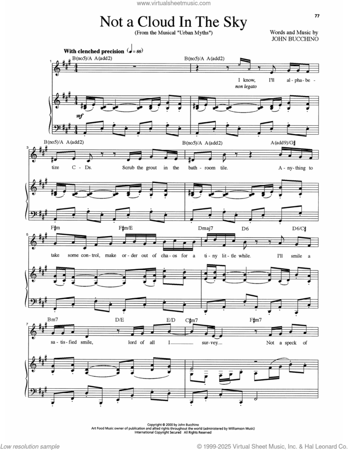 Not A Cloud In The Sky sheet music for voice and piano by John Bucchino, classical score, intermediate skill level