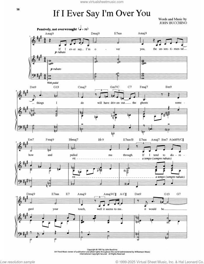 If I Ever Say I'm Over You sheet music for voice and piano by John Bucchino and Art Garfunkel, classical score, intermediate skill level