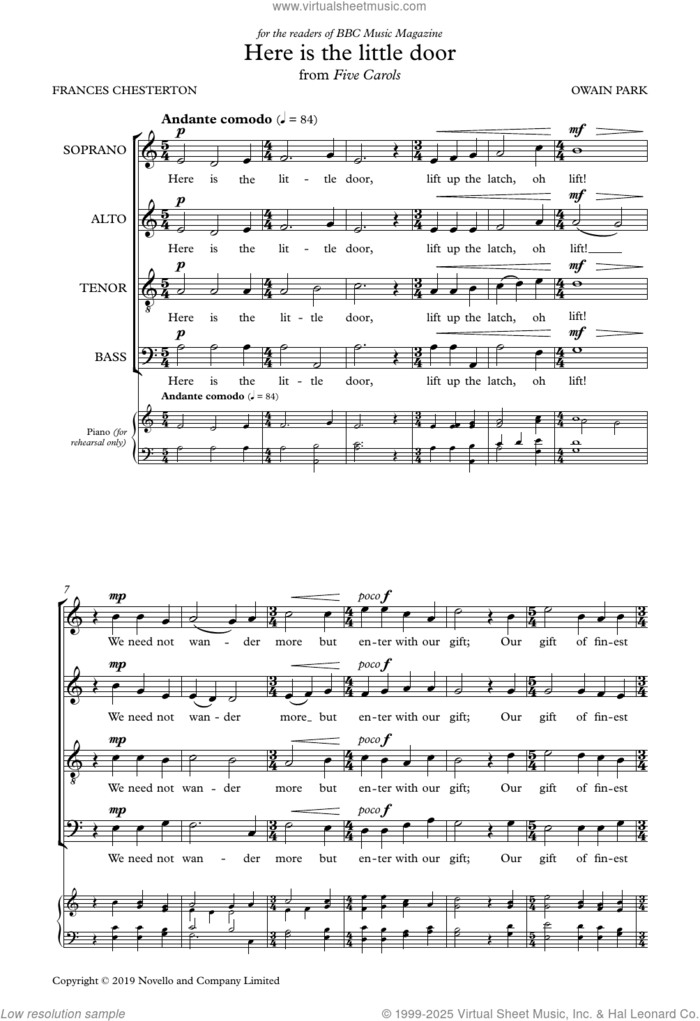Here Is The Little Door sheet music for choir (SATB: soprano, alto, tenor, bass) by Owain Park and Frances Chesterton (PD), intermediate skill level