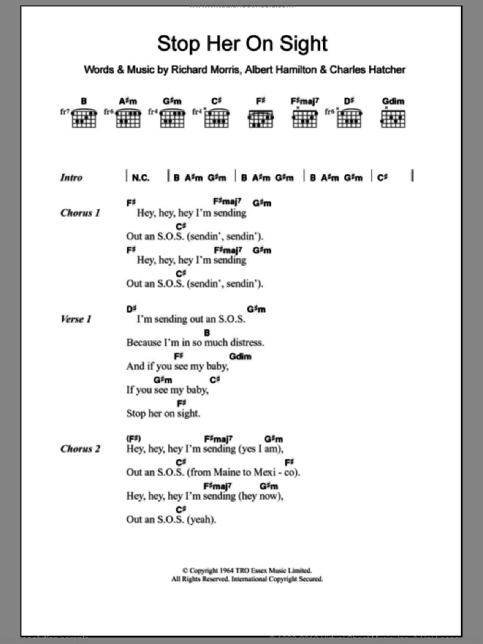 Stop Her On Sight sheet music for guitar (chords) by Edwin Starr, Albert Hamilton, Charles Hatcher and Richard Morris, intermediate skill level
