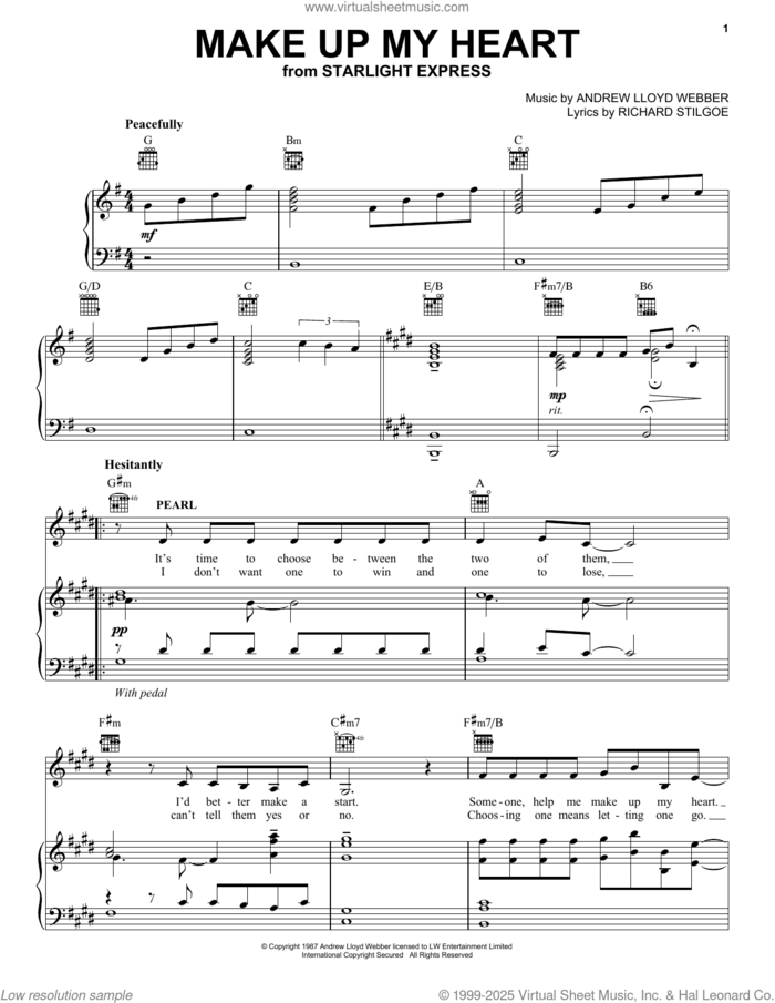 Make Up My Heart (from Starlight Express) sheet music for voice, piano or guitar by Andrew Lloyd Webber and Richard Stilgoe, intermediate skill level