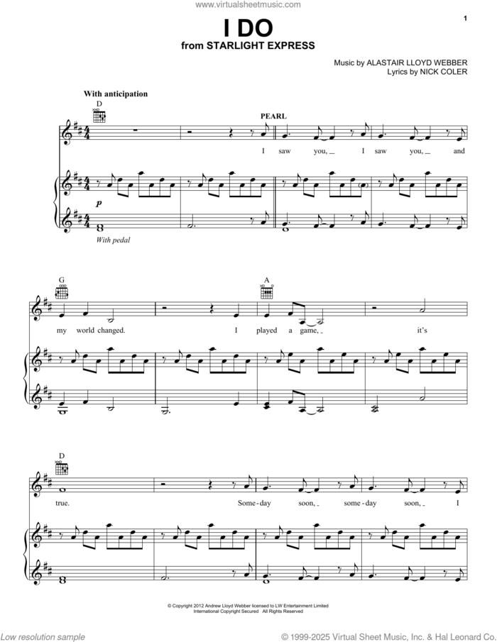 I Do (from Starlight Express) sheet music for voice, piano or guitar by Andrew Lloyd Webber, Alastair Lloyd Webber and Nick Coler, intermediate skill level