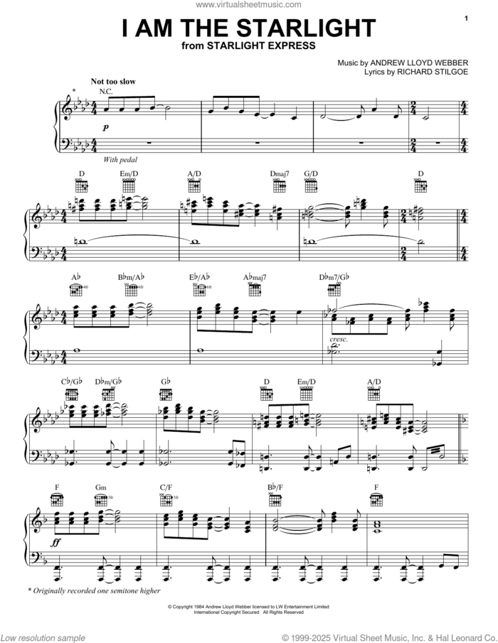 I Am The Starlight (from Starlight Express) sheet music for voice, piano or guitar by Andrew Lloyd Webber and Richard Stilgoe, intermediate skill level