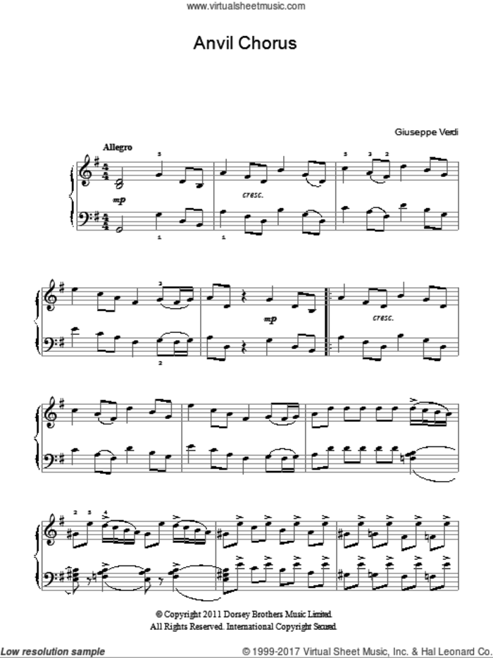 Anvil Chorus (from Il Trovatore) sheet music for piano solo by Giuseppe Verdi, classical score, easy skill level