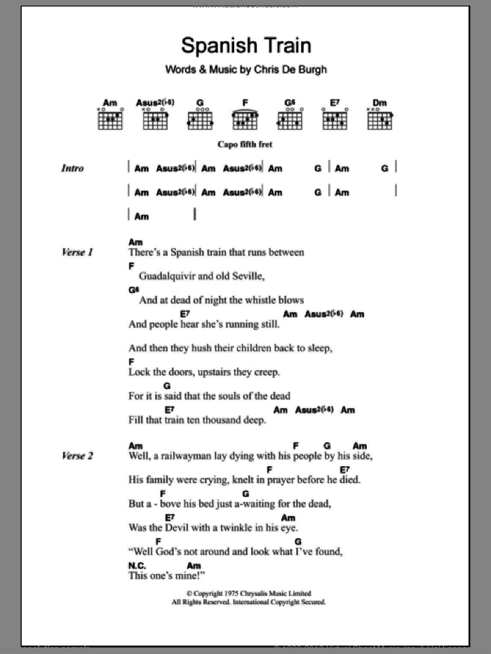 Spanish Train sheet music for guitar (chords) by Chris de Burgh, intermediate skill level