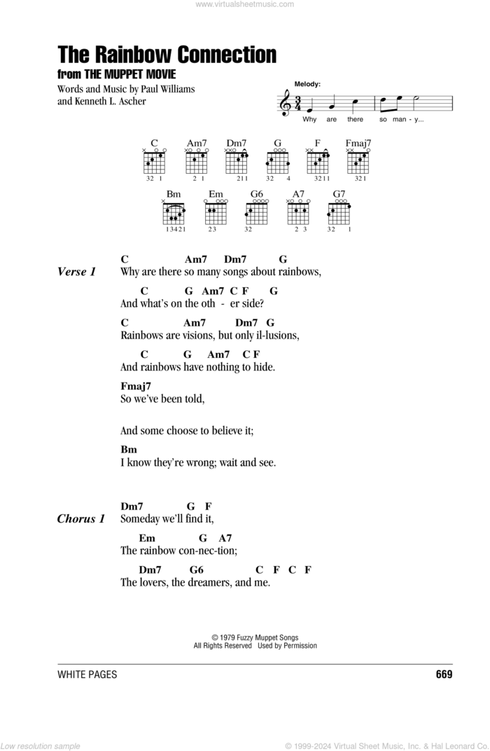 The Rainbow Connection sheet music for guitar (chords) by Kermit The Frog, Kenneth L. Ascher and Paul Williams, intermediate skill level