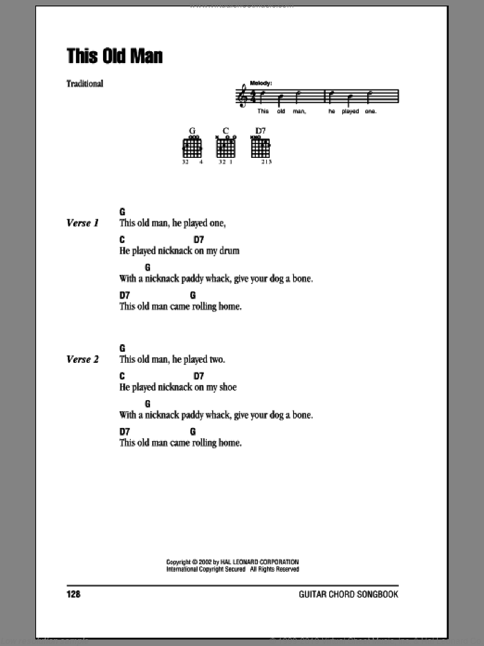 This Old Man sheet music for guitar (chords), intermediate skill level
