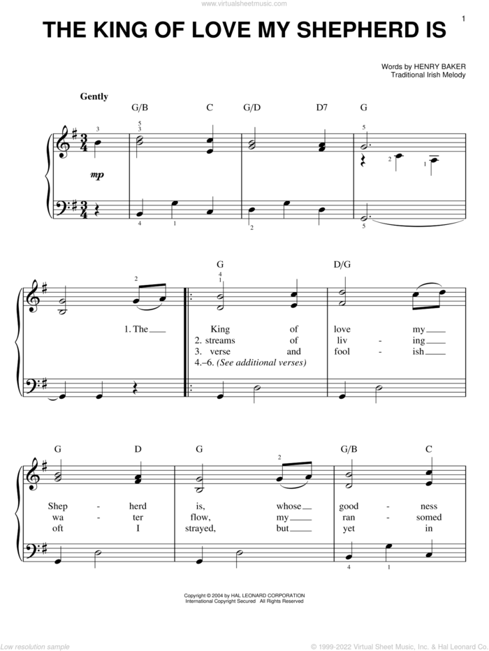 The King Of Love My Shepherd Is, (easy) sheet music for piano solo by Henry Williams Baker and Miscellaneous, easy skill level