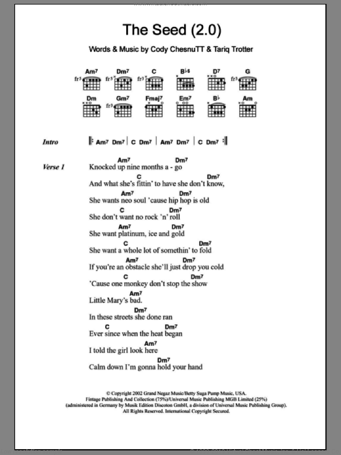 The Seed (2.0) sheet music for guitar (chords) by The Roots, Cody ChesnuTT and Tariq Trotter, intermediate skill level