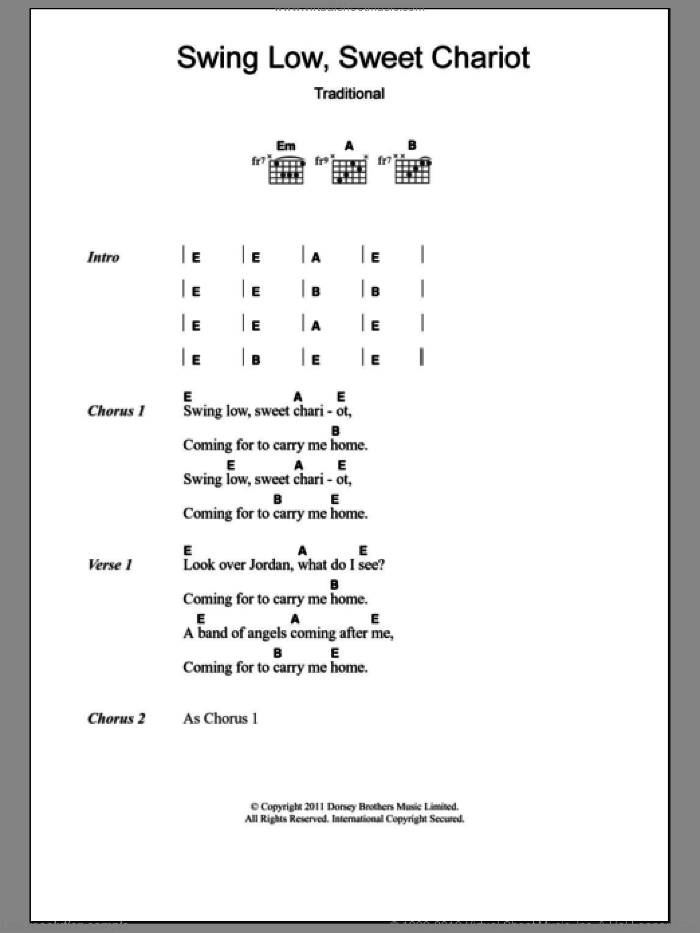 Swing Low, Sweet Chariot sheet music for guitar (chords) by Eric Clapton and Miscellaneous, intermediate skill level