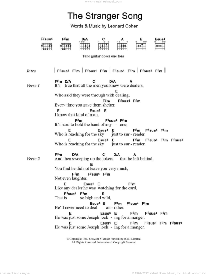 The Stranger Song sheet music for guitar (chords) by Leonard Cohen, intermediate skill level