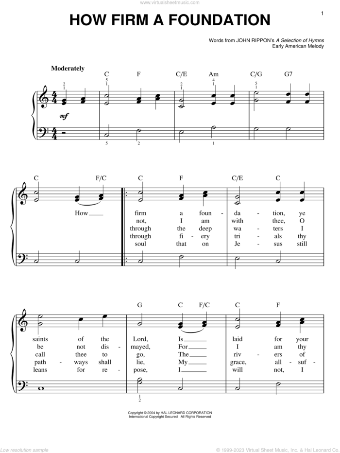 How Firm A Foundation sheet music for piano solo by John Rippon and Miscellaneous, easy skill level