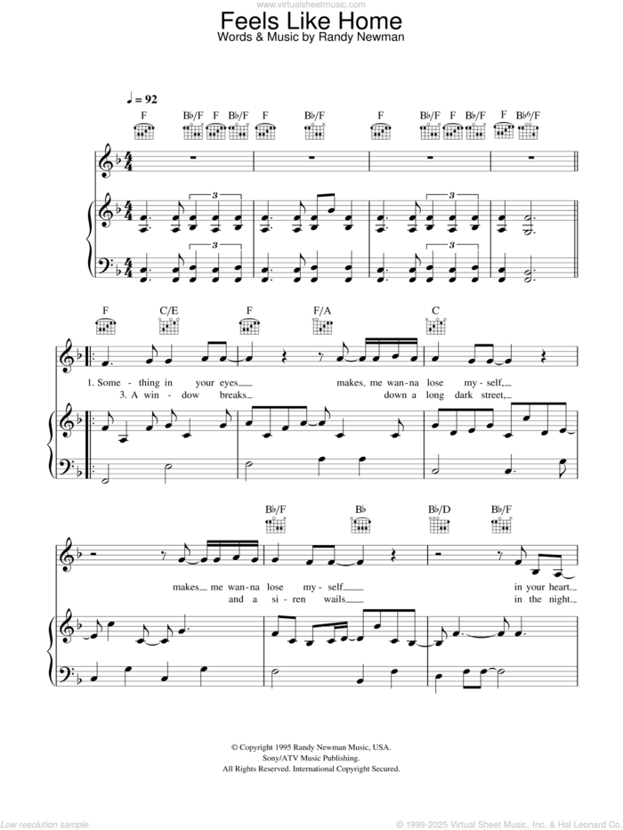 Feels Like Home sheet music for voice, piano or guitar by Randy Newman, Bonnie Raitt, Chantal Kreviazuk and Linda Ronstadt, intermediate skill level