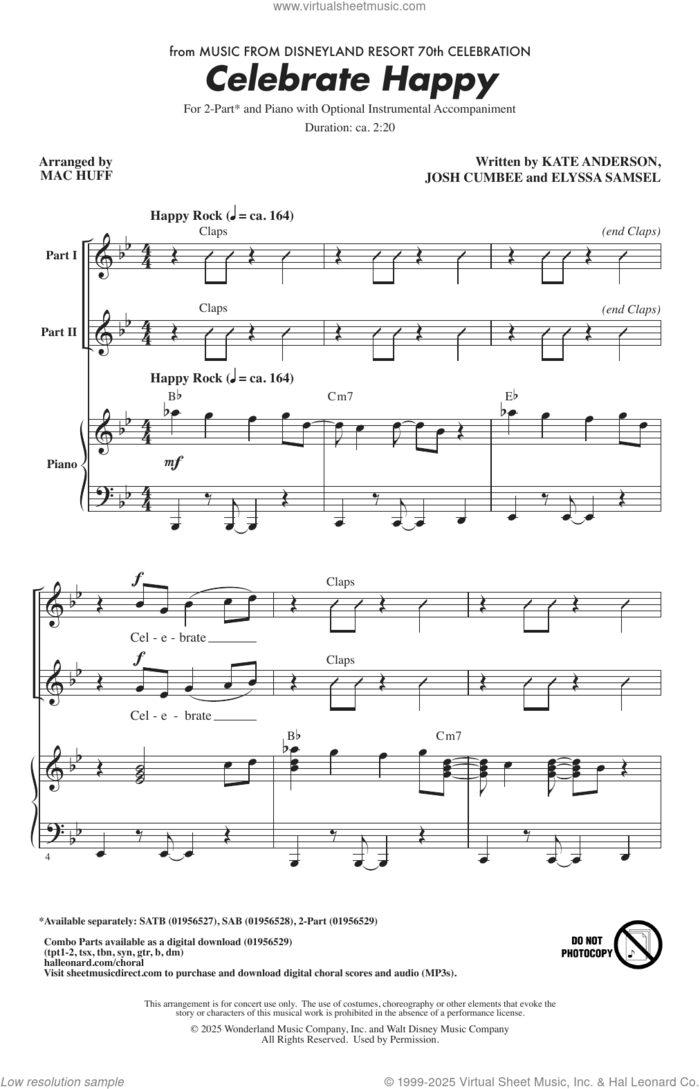 Celebrate Happy (arr. Mac Huff) sheet music for choir (2-Part) by Jonas Brothers, Mac Huff, Elyssa Samsel, Josh Cumbeee and Kate Anderson, intermediate duet