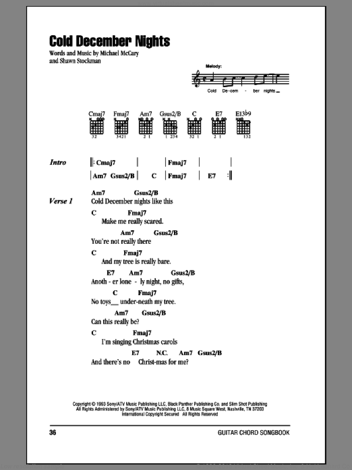 Cold December Nights sheet music for guitar (chords) by Boyz II Men, Michael McCary and Shawn Stockman, intermediate skill level