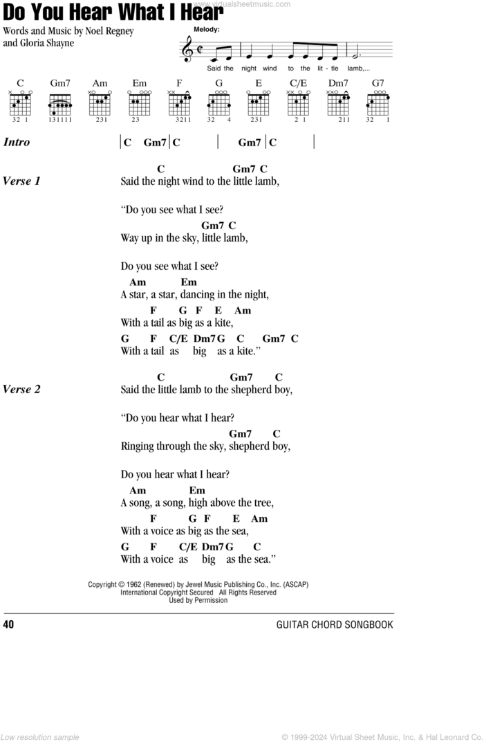 Do You Hear What I Hear sheet music for guitar (chords) by Gloria Shayne and Noel Regney, intermediate skill level