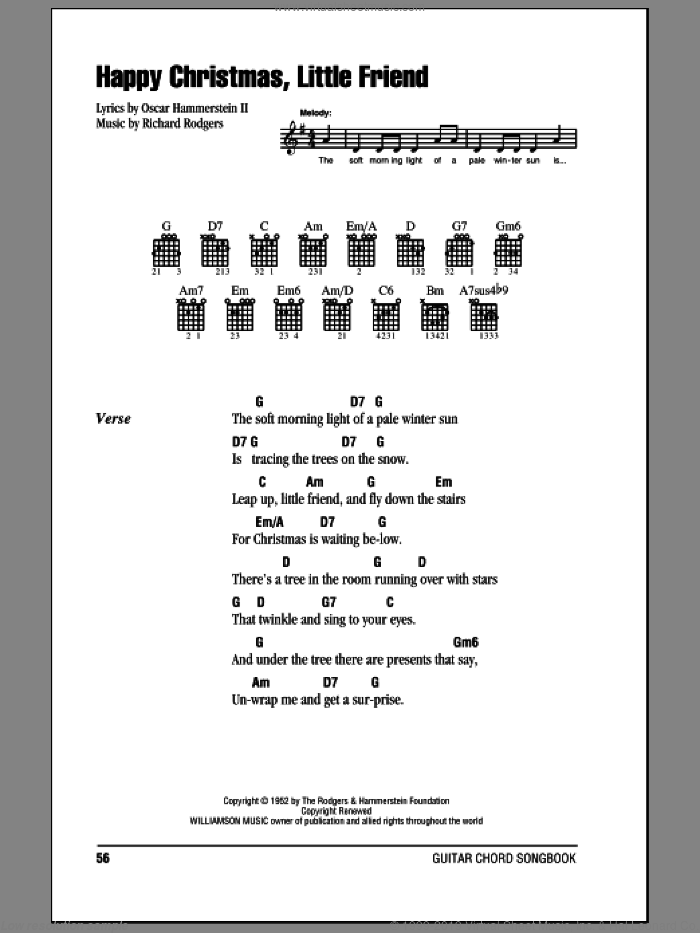 Happy Christmas, Little Friend sheet music for guitar (chords) by Rodgers & Hammerstein, Oscar II Hammerstein and Richard Rodgers, intermediate skill level