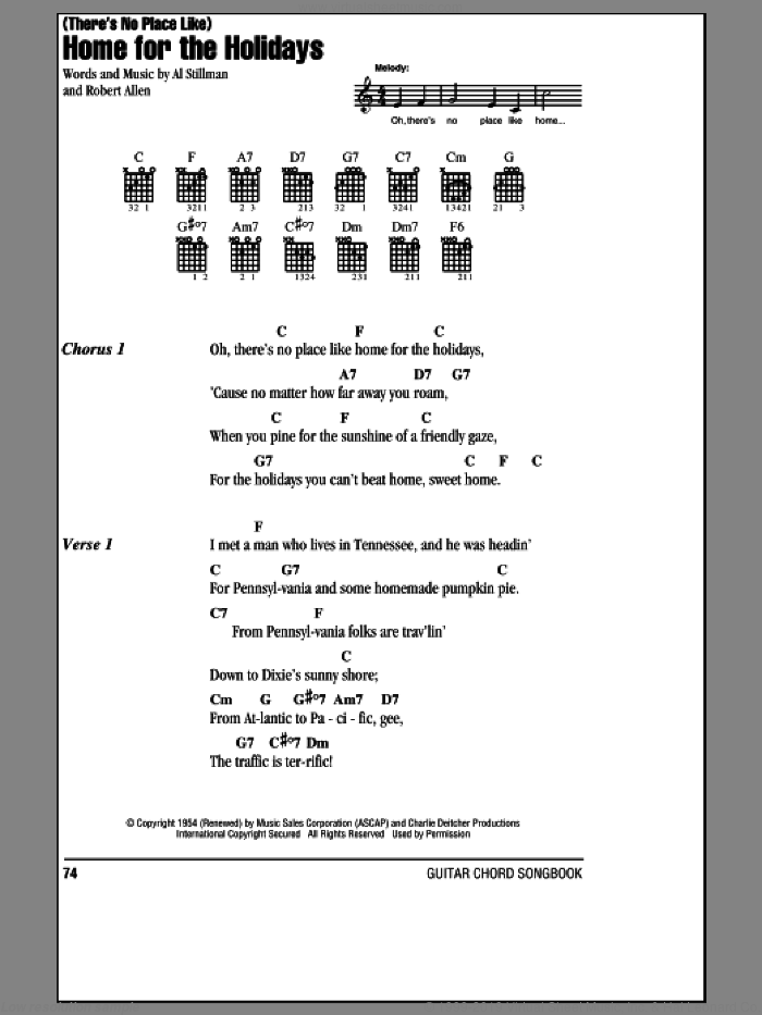(There's No Place Like) Home For The Holidays sheet music for guitar (chords) by Perry Como, Al Stillman and Robert Allen, intermediate skill level