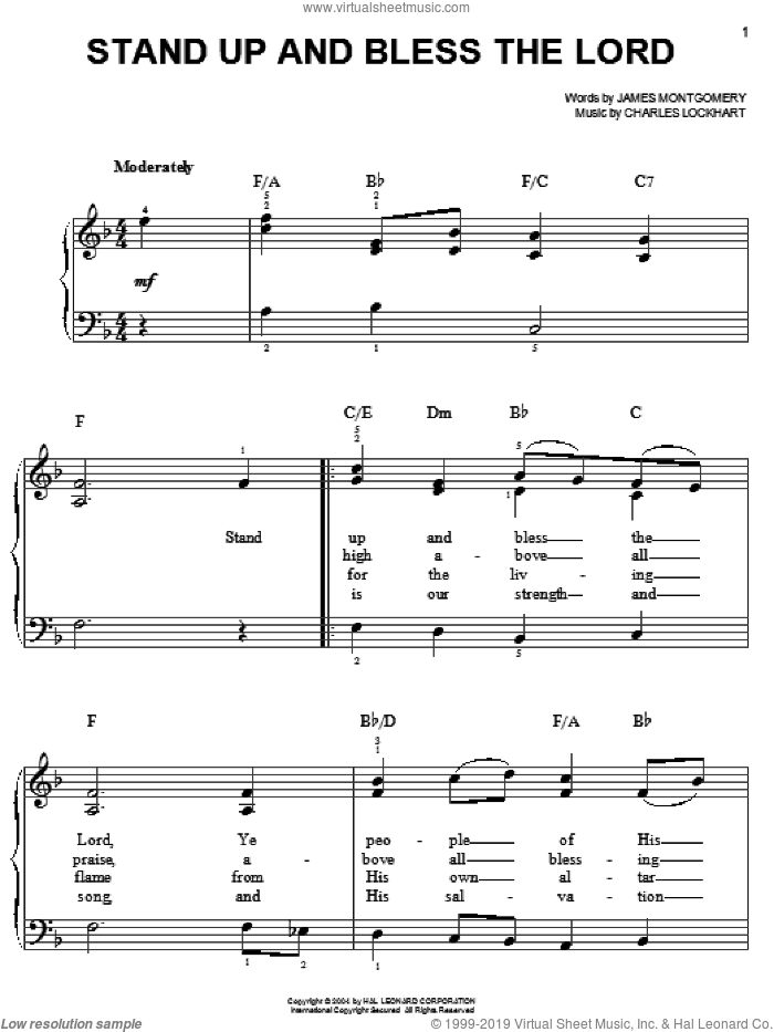 Stand Up And Bless The Lord sheet music for piano solo by James Montgomery and Charles Lockhart, classical score, easy skill level