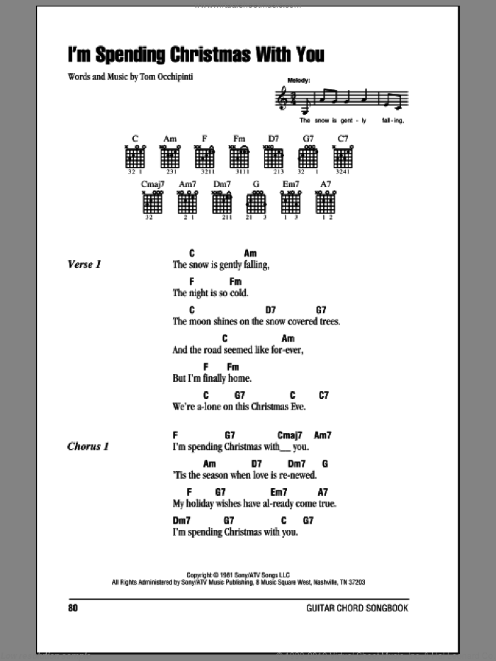 I'm Spending Christmas With You sheet music for guitar (chords) by Tom Occhipinti, intermediate skill level