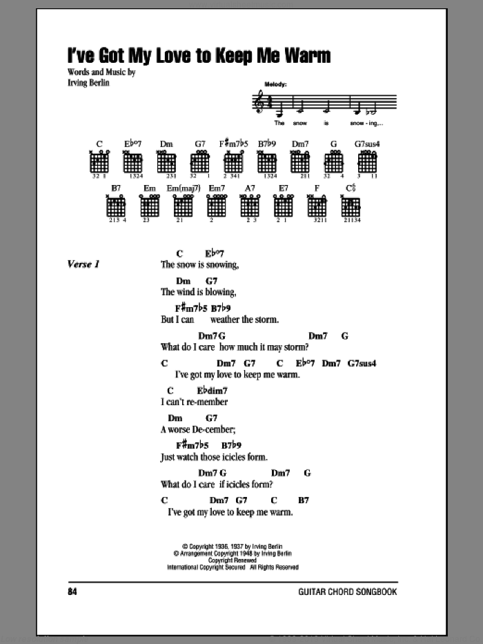 I've Got My Love To Keep Me Warm sheet music for guitar (chords) by Irving Berlin, intermediate skill level