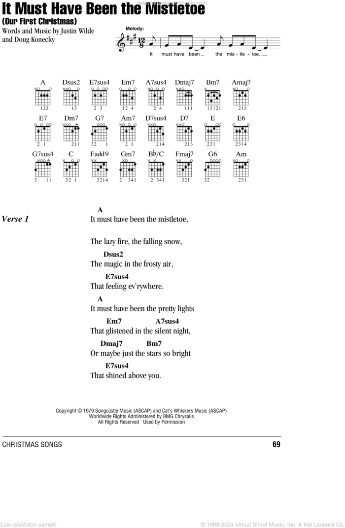 It Must Have Been The Mistletoe (Our First Christmas) sheet music for guitar (chords) by Barbara Mandrell, Doug Konecky and Justin Wilde, intermediate skill level