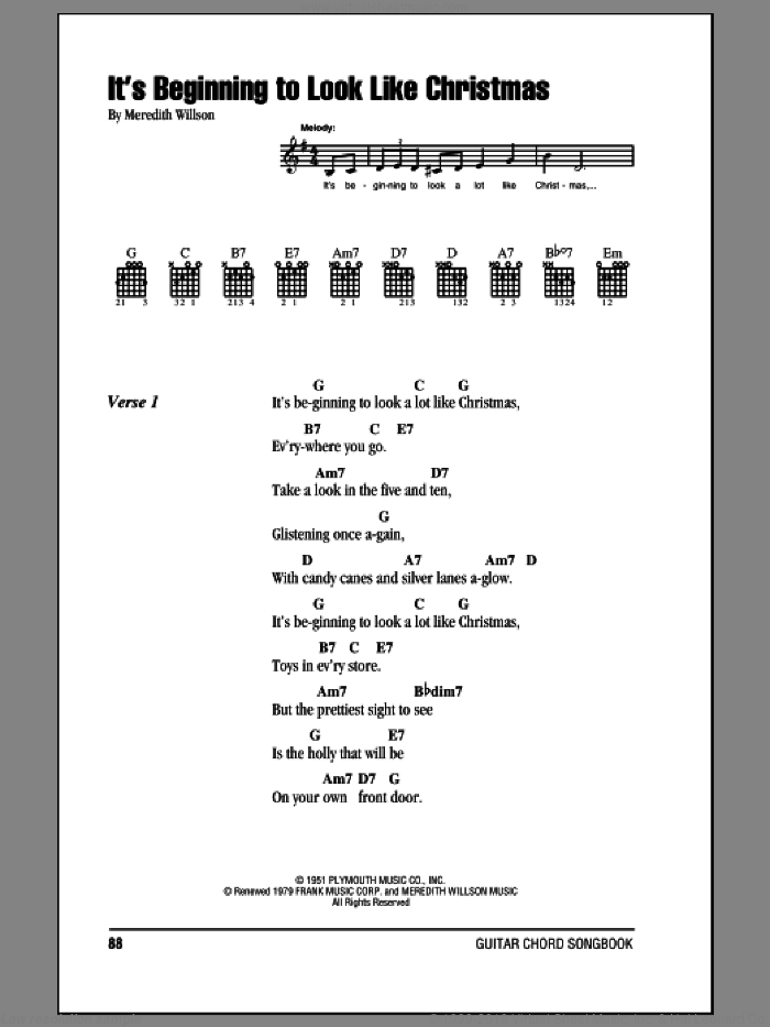 It's Beginning To Look Like Christmas sheet music for guitar (chords) by Meredith Willson, intermediate skill level