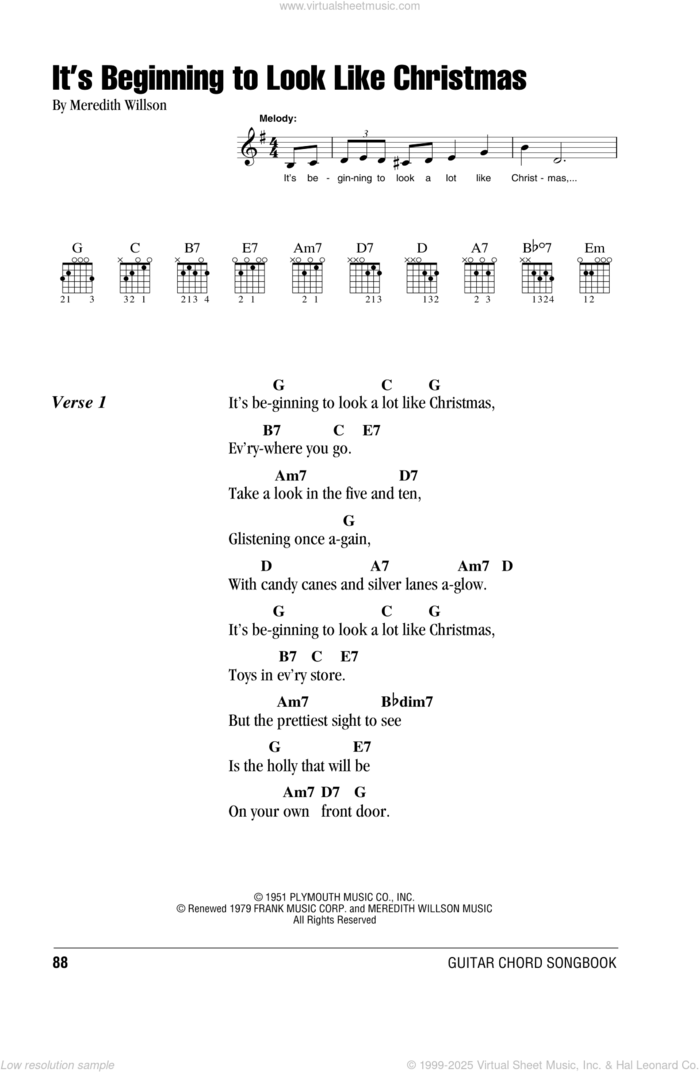 It's Beginning To Look Like Christmas sheet music for guitar (chords) by Meredith Willson, intermediate skill level