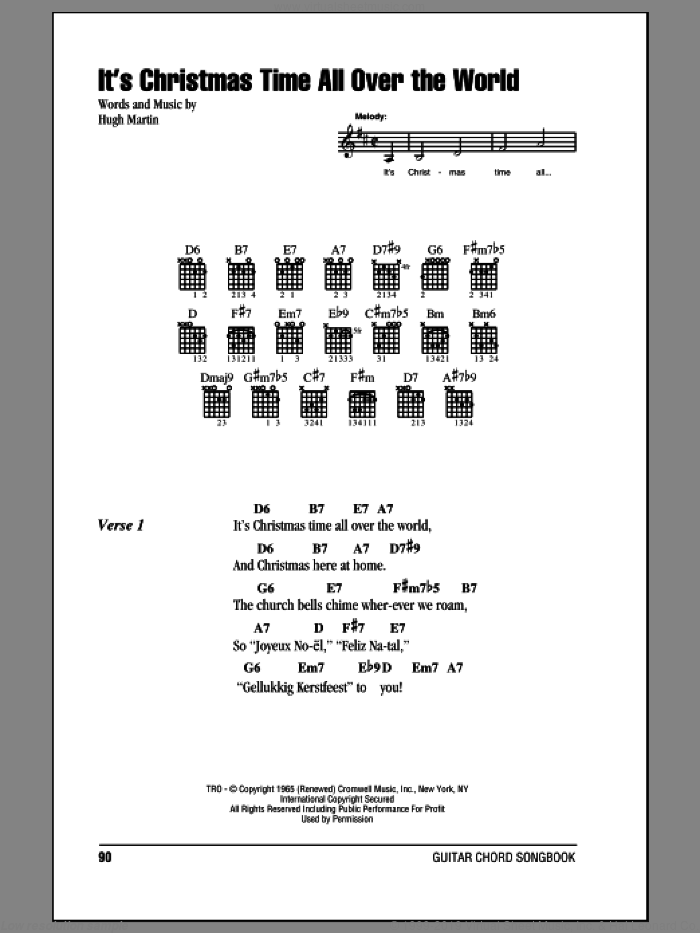 It's Christmas Time All Over The World sheet music for guitar (chords) by Hugh Martin, intermediate skill level