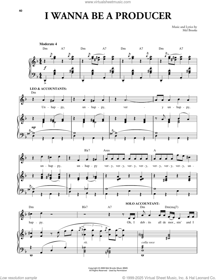 I Wanna Be A Producer sheet music for voice and piano by Mel Brooks, classical score, intermediate skill level
