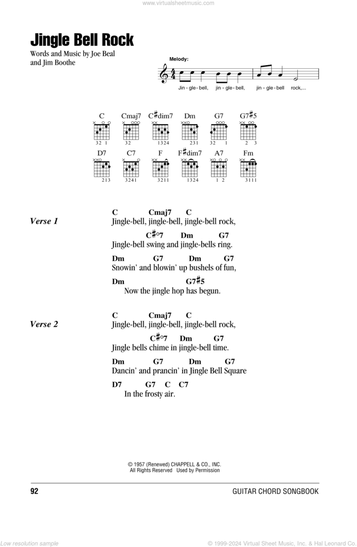 Jingle-Bell Rock sheet music for guitar (chords) by Bobby Helms, Jim Boothe and Joe Beal, intermediate skill level