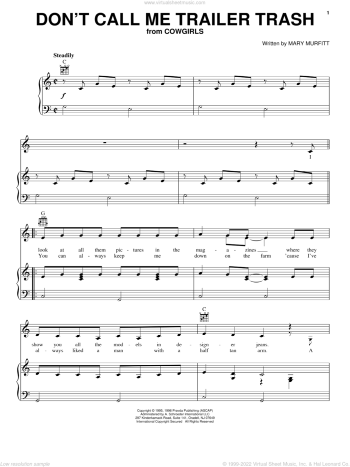 Don't Call Me Trailer Trash sheet music for voice, piano or guitar by Mary Murfitt, intermediate skill level