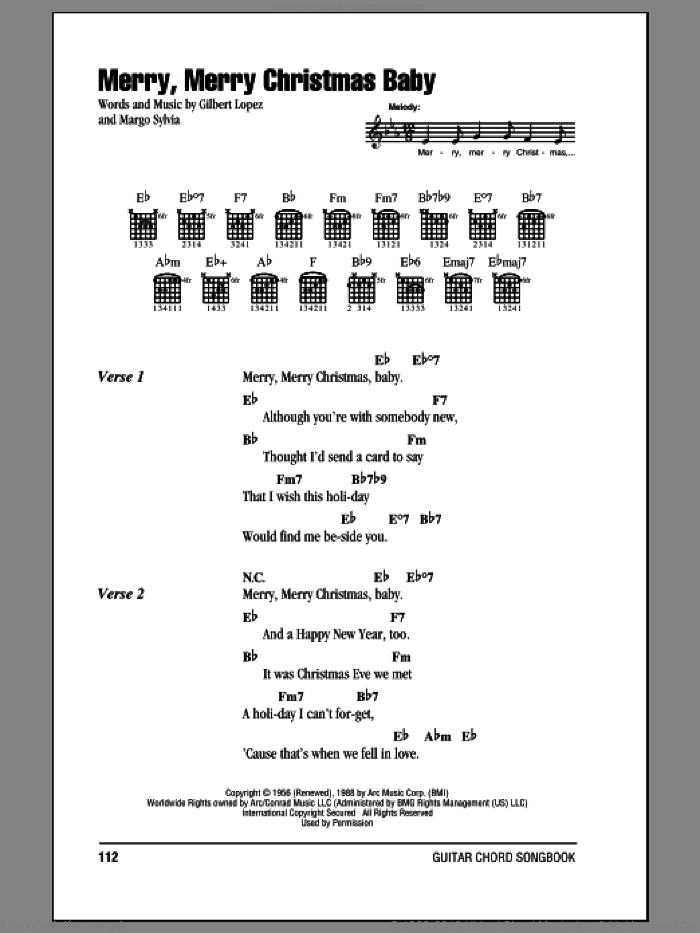 Merry, Merry Christmas, Baby sheet music for guitar (chords) by Margo Sylvia and Gilbert Lopez, intermediate skill level