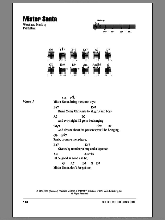 Mister Santa sheet music for guitar (chords) by Pat Ballard, intermediate skill level