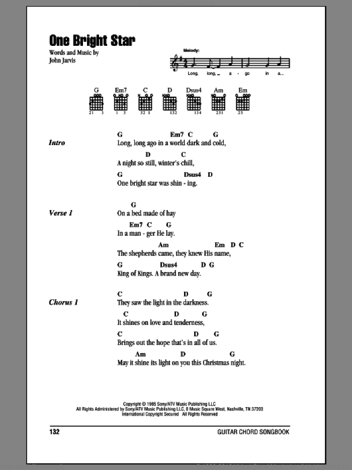 One Bright Star sheet music for guitar (chords) by John Jarvis, intermediate skill level