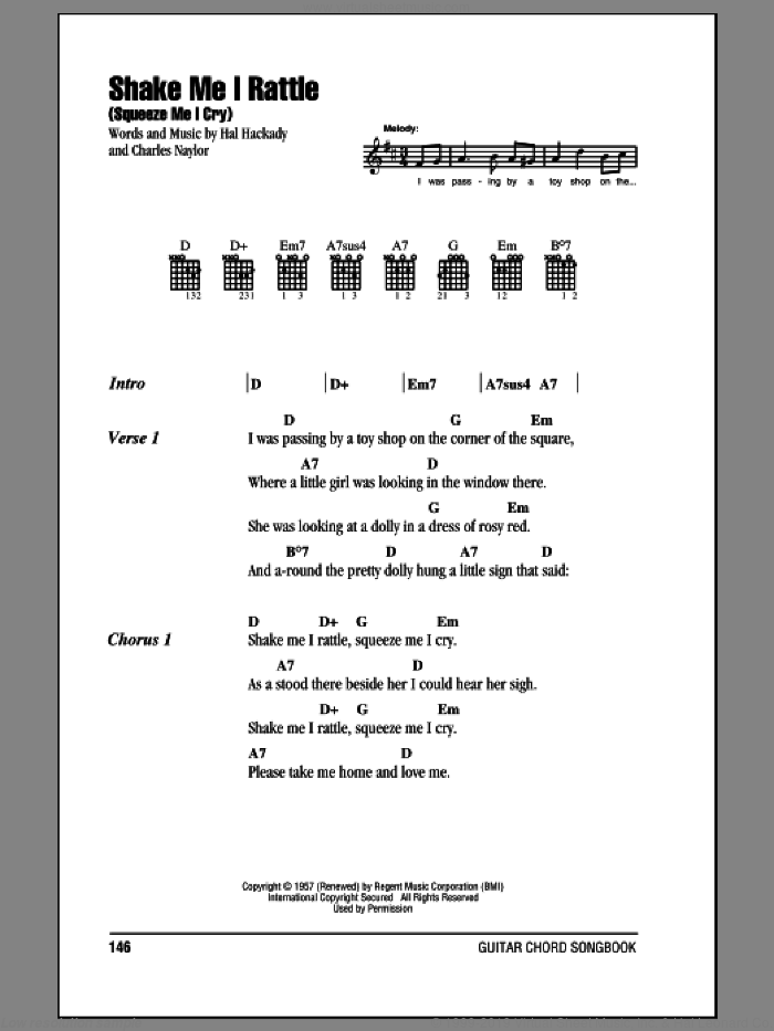 Shake Me I Rattle (Squeeze Me I Cry) sheet music for guitar (chords) by Marion Worth, Charles Naylor and Hal Clayton Hackady, intermediate skill level