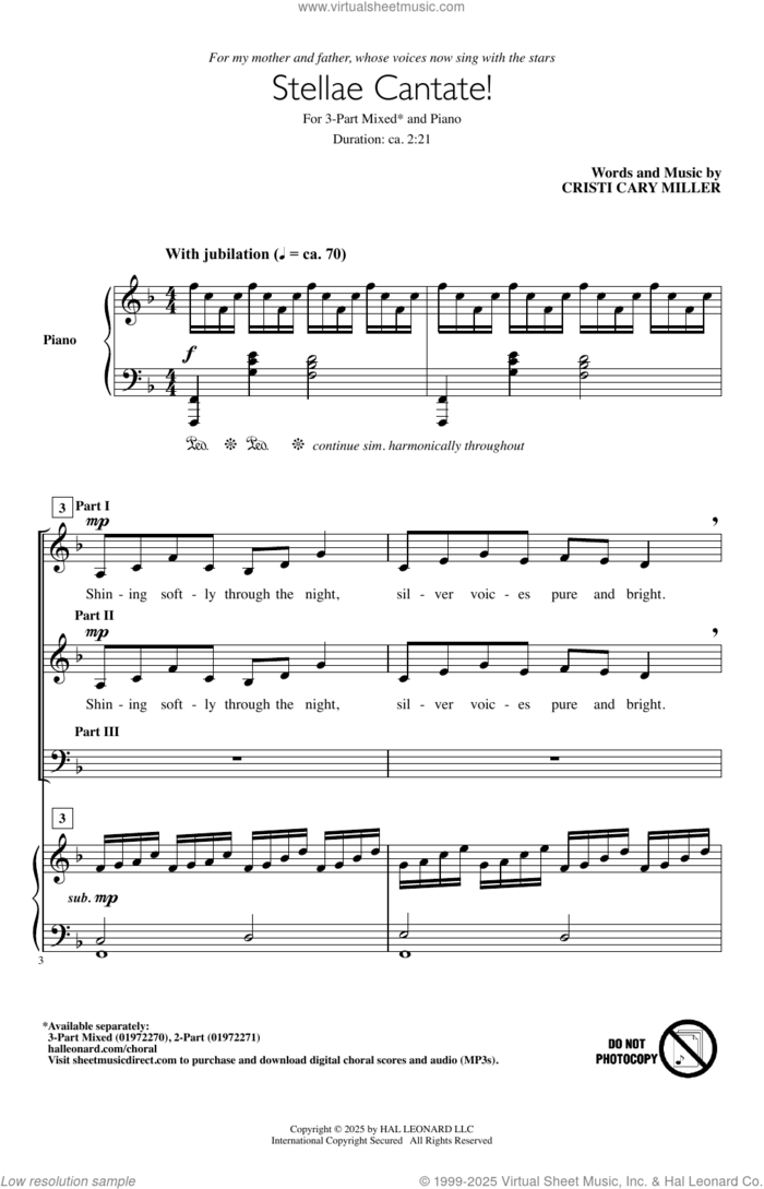 Stellae Cantate! sheet music for choir (3-Part Mixed) by Cristi Cary Miller, intermediate skill level