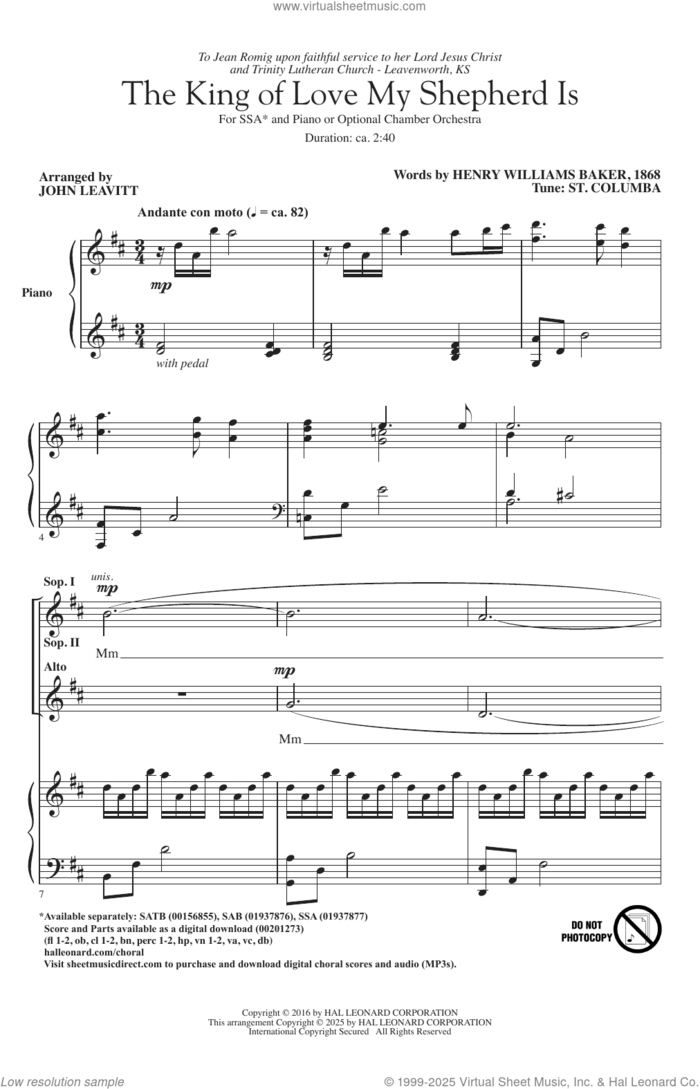 The King Of Love My Shepherd Is (arr. John Leavitt) sheet music for choir (SSA: soprano, alto) by Henry Williams Baker, John Leavitt and Miscellaneous, intermediate skill level