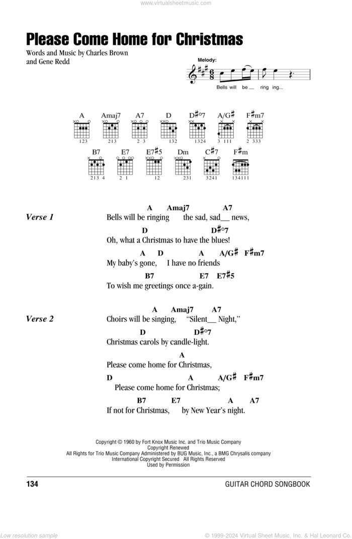 Please Come Home For Christmas sheet music for guitar (chords) by Charles Brown, The Eagles and Gene Redd, intermediate skill level